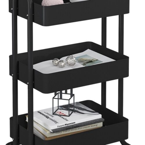 Keukentrolley Annelie - Office Trolley - Met 3 Manden - 78.5x46x35cm - Zwart - Ruimtebesparende Opslag - Veelzijdig Opbergrek