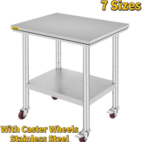 Keukentrolley - Serveerwagen - Keukeneiland - Kookeiland - Keuken Werktafel - Roestvrijstalen Werktafel - 24 x 12 inch - Met Opslagrekken & Wielen