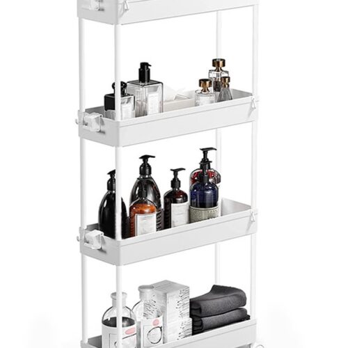 Keukentrolley op wieltjes - Opbergtrolley - 4 laags - Smalle badkameropberger - Keukentrolley - Voor naast het bed keuken kantoor naast de koelkast kleine ruimtes - Trolley - Wit