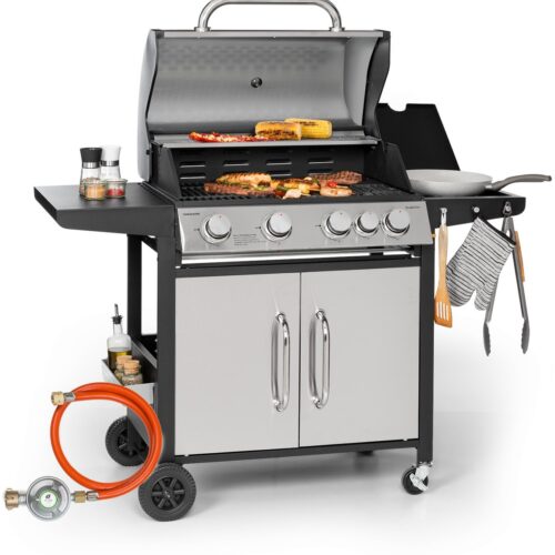 Klarstein Gasbarbecue Met Groot Grilloppervlak, Gasbarbecue 1 Zijbrander & 4 Branders, 17.1Kw Roestvrijstalen Gasbarbecue, Bbq Gasbarbecue Voor Balkon & Tuin, Grill Voor Propaan, Gasbarbecue Met 5 Branders & Thermometer