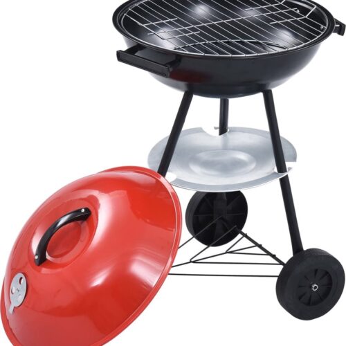 Kogelbarbecue BBQ houtskool, hoogte 75cm en rond Ø45cm, kleur zwart/rood, barbecue, kolenbarbecue, kogelgrill