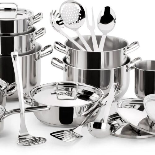 Lagostina Sfisiosa Acciaio 24-delig (hoge kookpan 18/22/24 cm + kookpan 18/22/26 cm + ondiepe pan 24 cm + steelpan 14 cm + melkpot 12 cm + deksels14/18x2/22x2/24x2/26 + 7 accessories)
