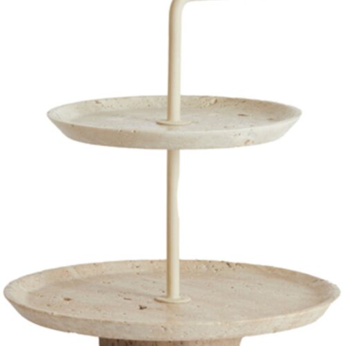 Light & Living etagère CAGLIO van steen 2-laags travertin zand crème - Ø24x26 cm