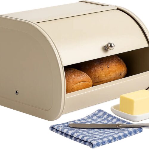 Lomera Broodtrommel Met Schuifdeksel - Ruimtebesparend Ontwerp - Soft Beige Kleur - Retro Design - Keuken Opbergbox - Brood Bewaren - Compacte Broodtrommel - Schuifdeksel Functie - Lichtgewicht Broodtrommel