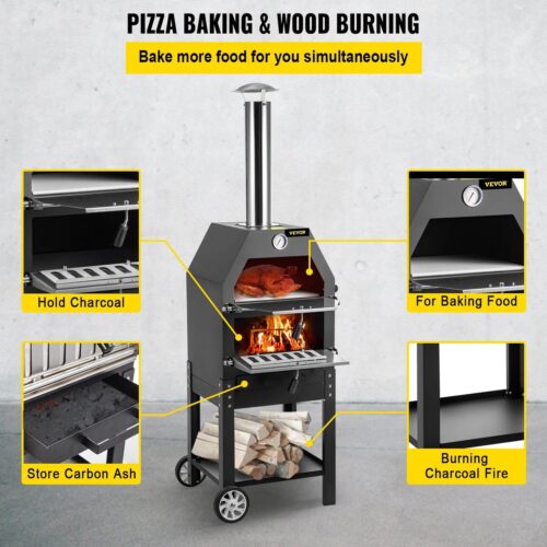 Luxe BBQ - Pizza oven - 2-in-1 - Houtoven - Pizzasteen - Houtskool BBQ - 45.8x46.4x141.8 cm