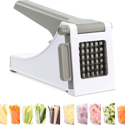 MKSS® Multifunctionele Frietsnijder - Groentesnijder - Patatsnijder - Roestvrijstaal - Zilver met Wit