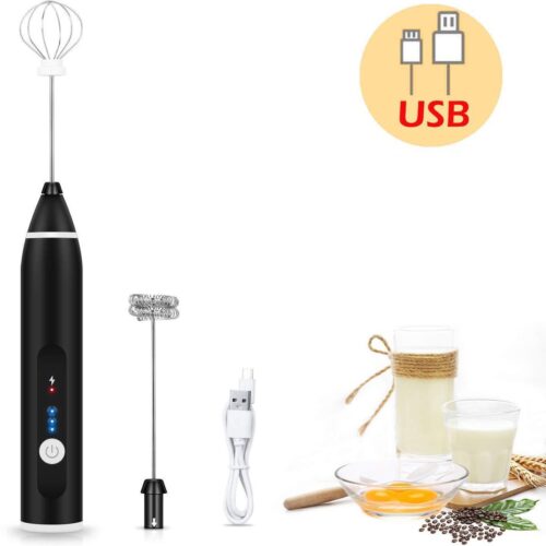 Melkopschuimer - melkopschuimer elektrisch - 2 In 1 - Usb Oplaadbaar - Ei Klopper - Garde Mixer - handheld melk frother - met 3 Standen - Handig op de Camping - Mini Mixer - Draadloos op Batterijen - Zwart
