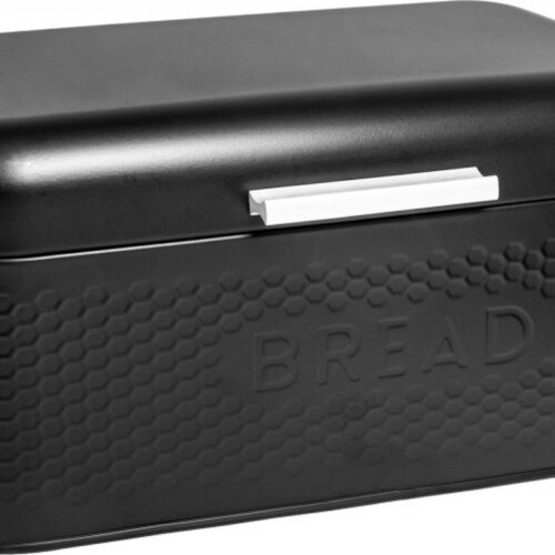 Meyerhoff Broodtrommel Zwart - 30,5 cm - Met Klepdeksel en 3D BREAD-Reliëf - Gepoedercoat Staal - Voor Vers Brood & Stijlvolle Keukens