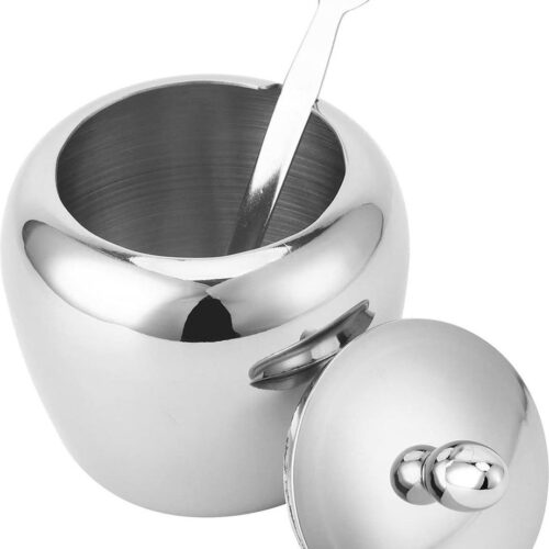 Mrs. Jones Suikerpot Onbreekbaar Roestvrijstaal Gepolijst Oppervlak Deksel Lepel 33 Inch Diameter 39 Inch Hoogte Voor Thuiskeuken Zout .