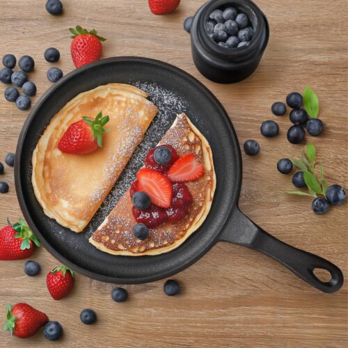 Navaris gietijzeren koekenpan - Pannenkoekenpan - Ronde skillet - Geschikt voor alle warmtebronnen - Ø 25 cm pancake pan - Ovenbestendig tot 260°C