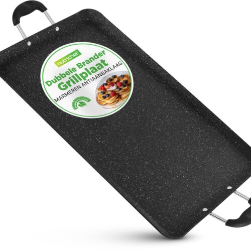 NutriChef Grillpan - 28 cm Vierkante Grillplaat - Antiaanbaklaag - Hoge Ribbels - Hard-geanodiseerd - Geschikt voor Fornuis