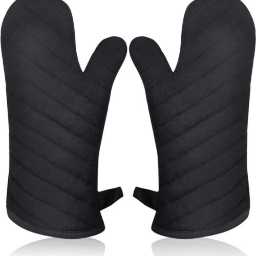 Ovenwant hittebestendige ovenwant, pannenlap, pannenlap isolerend, dik, lange handschoen voor barbecue, koken, keuken, zwart, 1 paar