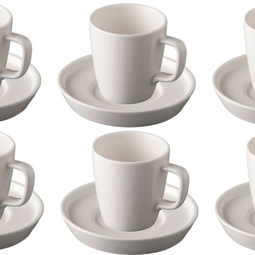 Palmer - Da Vinci - Koffie kop en schotel - 6 stuks - 16 cl - Wit - Porselein - Koffiekopjes