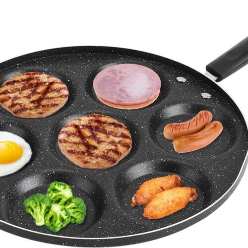 Pannenkoekenpan 11,8 inch - Multi Eierkoker met 7 Gaten - Non-Stick Koekenpan voor Huishoudelijk Gebruik