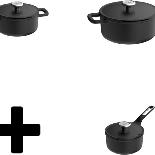 Phantom Kookset - Sauspan Ø 18 cm - Kookpot Ø 20 cm - Kookpot Ø 24 cm - Keramische Antiaanbaklaag - PFAS-vrij - Met Aluminium Deksel - Alle Kookplaten, Inclusief Inductie - Zwart - PFAS-vrij