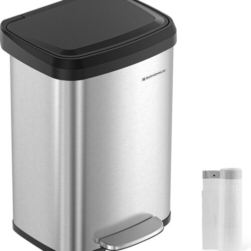 Prullenbak 50 liter - Vuilnisbak - afvalemmer- Pedaalemmer van metaal - met deksel - hoog - smal en ruim - zwart