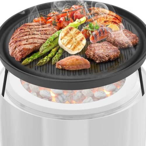 Retadou - Gietijzeren grillplaat met afneembare voeten, BBQ grillplaat voor Solo Stove 15 inch Ranger-vuurplaats, Ø 35,5 cm, grillschalen met handvat voor grillen, spek, omeletten, groenten, zwart