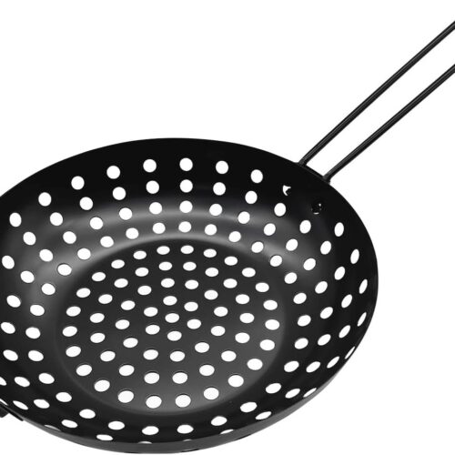 Roestvrijstalen grillpan, grillmand met inklapbare handgreep, grillkom met geperforeerde bodem voor het grillen van groenten en vlees
