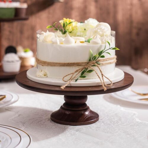 Ronde houten taartplateau taartstandaard - opbergen taarten cakes - fruit knabbels gebak - serveerschaal - diameter 30 cm - hoogte 11 cm