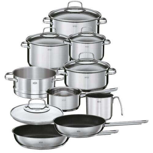 Rosle Pannenset Elegance - Kookpannen + Deksels, Steelpan, Koekenpannen, Wokpan, Braadpan & Stoominzet - 10 Delig