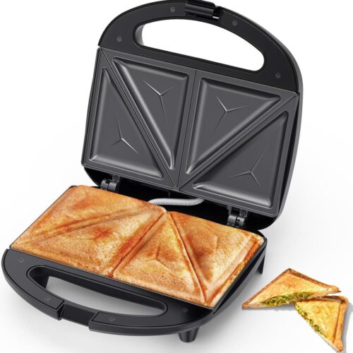 Sandwichmaker met Driehoekige Platen - Anti-aanbak Tosti Apparaat - Indicatorlampjes - Cool Touch Handvat - Makkelijk te Reinigen - Op te Bergen - 750 W - Zwart Cool plate