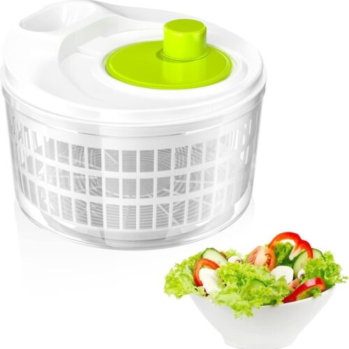 Slacentrifuge met deksel, keukenhulp, sladroger voor het wassen en drogen van salade, slacentrifugeren met zwengelaandrijving en 3 liter slakom en zeef, groenten en fruit (22,5 x 15 cm)