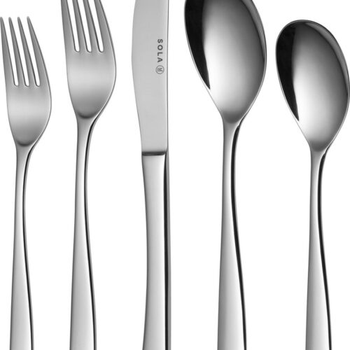Sola Bestek Set Lotus - 90 delig Bestekset 9 personen - Vaatwasserbestendig - Zilverwit Premium Edelstaal 18/10 - Zilver