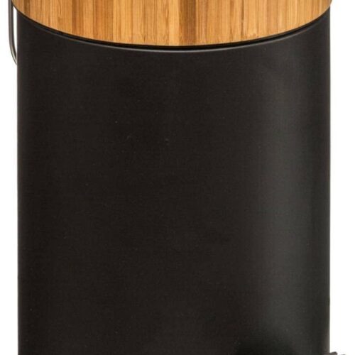 Stijlvolle Bamboe Afvalemmer met Deksel, 3 Liter, zwart