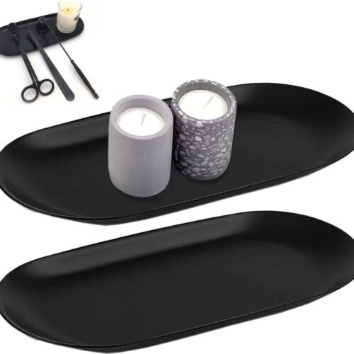 Stijlvolle Zwarte Ovale RVS Schaal Set van 2 voor Sieraden, Snacks en Decoratie