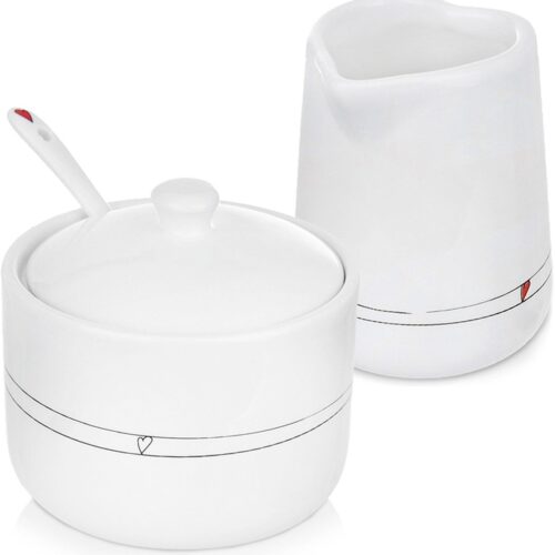 Suikerpot en Melkkannetje Keramiek HART 300 ml / 120 ml 2 delig - Set - Suikervaatje