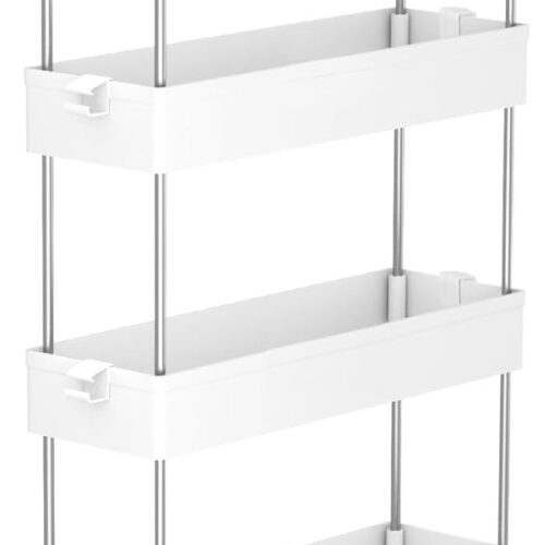 TRANKIELO® - Keukentrolley Met 4 Niveaus - Robuuste Opbergplank Op Wieltjes - Inclusief 6 Verstelbare Haken - Ideaal Voor Keuken, Kantoor, Badkamer, Wasruimte - Afmetingen: 86 x 40 x 12.5 cm