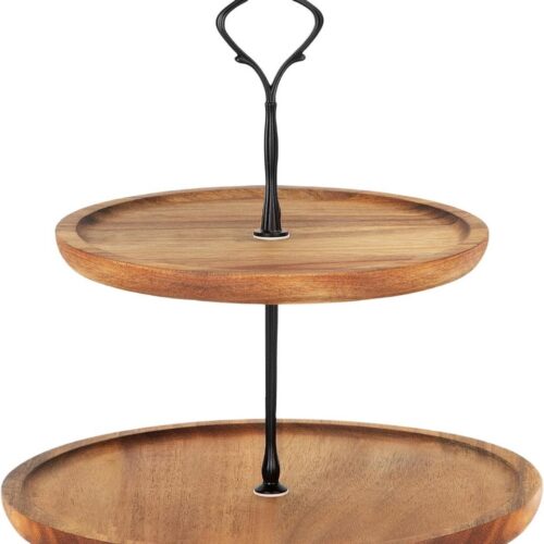 Taartstandaard houten etagère taartplateau met metalen handgreep verjaardag bruiloft feest 2 etages medium