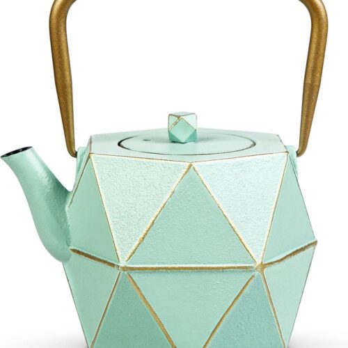 Theepot Toptier theepot Japanse gietijzeren theepot met roestvrijstalen theeei, duurzame gietijzeren ketelkoker veilig, ruitvormig design, cadeau voor thee vrienden (900 ml), lichtgroen