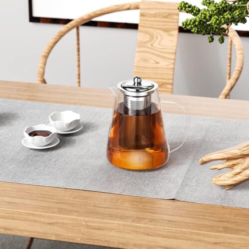 Theepot van glas, 1300 ml, theepot met zeef, borosilicaatglas, theeservies, glazen theepot, theepot met zeef, thee-ei voor losse bladeren theepot