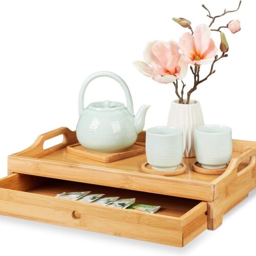 Uitneembare lade serveerplank met grepen - bamboe dienblad - H x B x D: ca. 10 x 43 x 31 cm - naturel