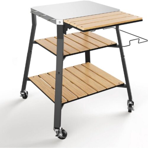 Universele Draagbare Barbecuetrolley - Rollende Roestvrij Stalen Grilltafel - Keukeneiland Utility Trolley Voor Solo Fornuis En Ninja - Houtvuur Buitenbarbecue - Grillstandaard Met WPC Planken