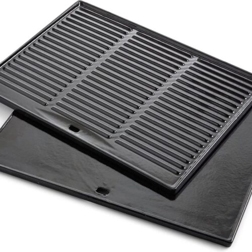 Universele grillplaat van gietijzer - vlakke en geribbelde kant - gasbarbecue - rechthoekig - 43 x 35 cm grillplaat inductie