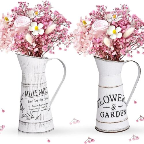 Vintage bloemenvaas, 2 stuks vintage melkkan, bloemenvaas, melkkan, bloempot shabby, decoratieve vaas in landelijke stijl, rustieke vintage bloemenvaas, hartmelkkan voor tuin, tafel