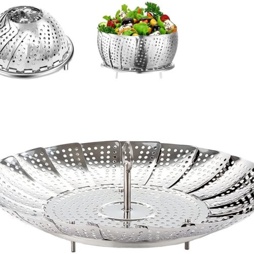 Vitdipy - Opvouwbare stoomkoker - Multifunctioneel - Fruitschaal met afdruiprek - Verstelbaar en telescopisch - Opvouwbaar - Diameter 22 cm - RVS - Zilver