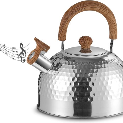 Waterkoker - Waterkoker voor inductie- en gasfornuizen - Waterkoker Inductietheeketel met houtlook handvat - Fluitketel met fluitje, roestvrij staal (roestvrij staal, 4L)