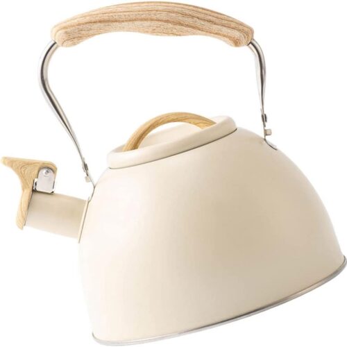 Waterkoker gasfornuis fluitketel roestvrij staal theepot 3L pijpketel gasfornuis waterketel pijpende waterketel inductie theeketel teakettle voor keuken wandelen picknick camping beige