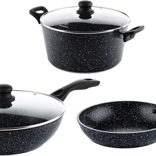 Westinghouse Pannenset Black Marble - Wokpan, Koekenpan ø 30 cm & braadpan ø 28 cm - inductie en alle andere warmtebronnen