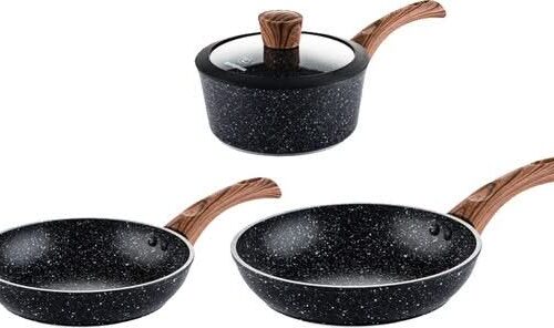 Westinghouse Pannenset Marble Wood - koekenpannen ø 28 & 30 cm + steelpan ø 18 cm - inductie en alle andere warmtebronnen