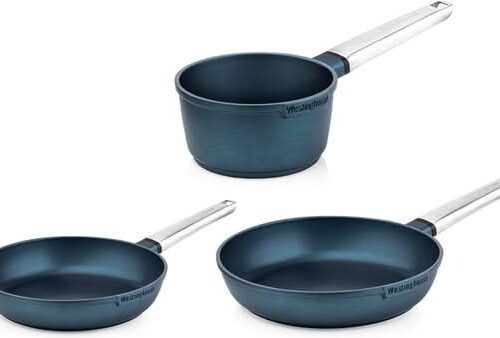Westinghouse Pannenset Performance (koekenpan ø 24 & 28 cm + steelpan ø 18 cm) - blauw - inductie en alle andere warmtebronnen