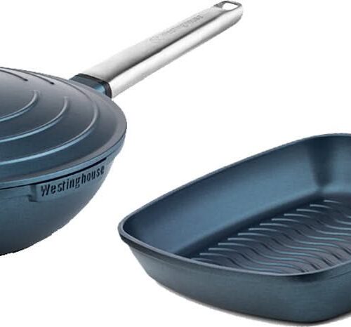 Westinghouse Pannenset Performance (wokpan + grillpan) ø 28 cm - blauw - inductie en alle andere warmtebronnen