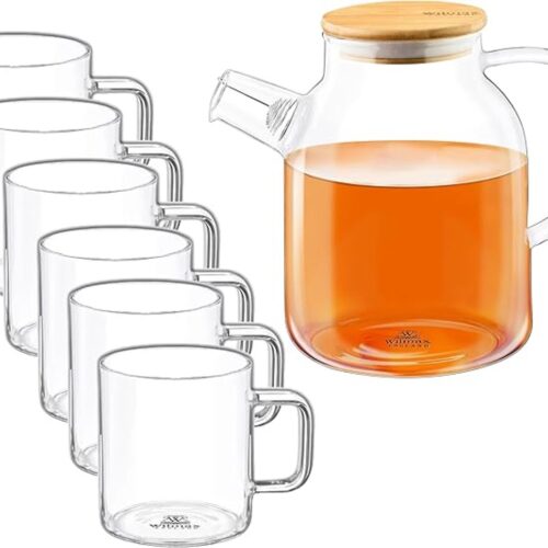 Wilmax Theepot en Kopjesset, 6 Kopjes en 1 Theepot
