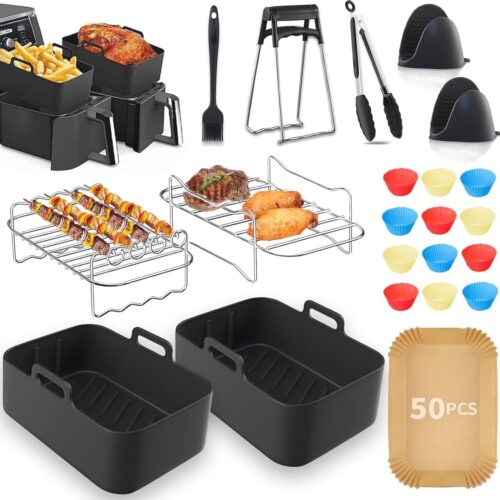 22 Stuks Hete Friteuse Accessoires - Siliconen Bakvormen, Roestvrijstalen Grill en Vaatwasmachinebestendig