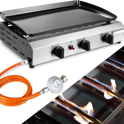 3-Pits Gasbarbecue - Compacte Grill - Tafelbarbecue - Buitenbarbecue - Gietijzeren Grillplaat 57x36 Cm - Roestvrijstalen Branders - Inklapbare Poten
