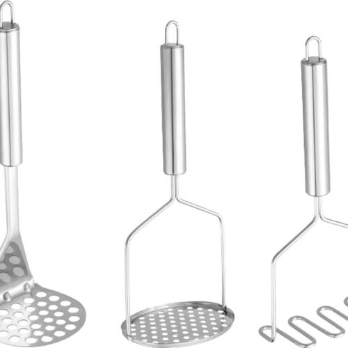 3 stuks aardappelstamper, multifunctionele handmatige aardappelstamper roestvrij staal voor keuken, aardappelstamper met haken, geschikt voor aardappelen, babyvoeding, groenten en fruit, enz.