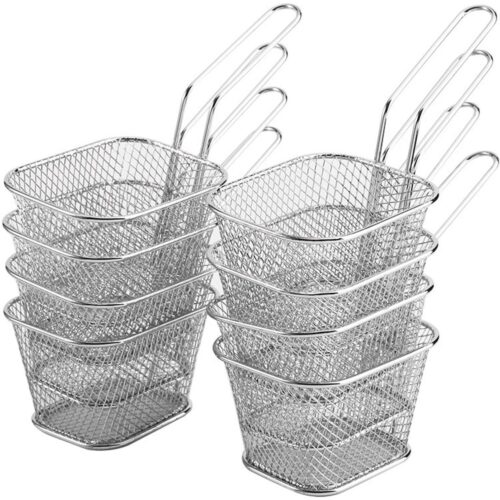 8 stuks mini roestvrijstalen frituurmand voor frietjes, uienringen en kippenvleugels draad chip friteuse mand, voedsel presentatie zeef aardappel kookgereedschap